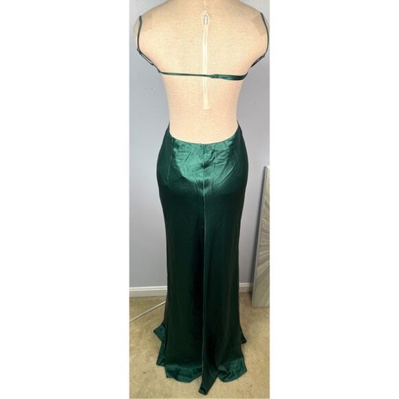 Sau Lee Paula Cutout Open Back Satin Emerald Green Maxi Dress Size 2 - Picture 7 of 10